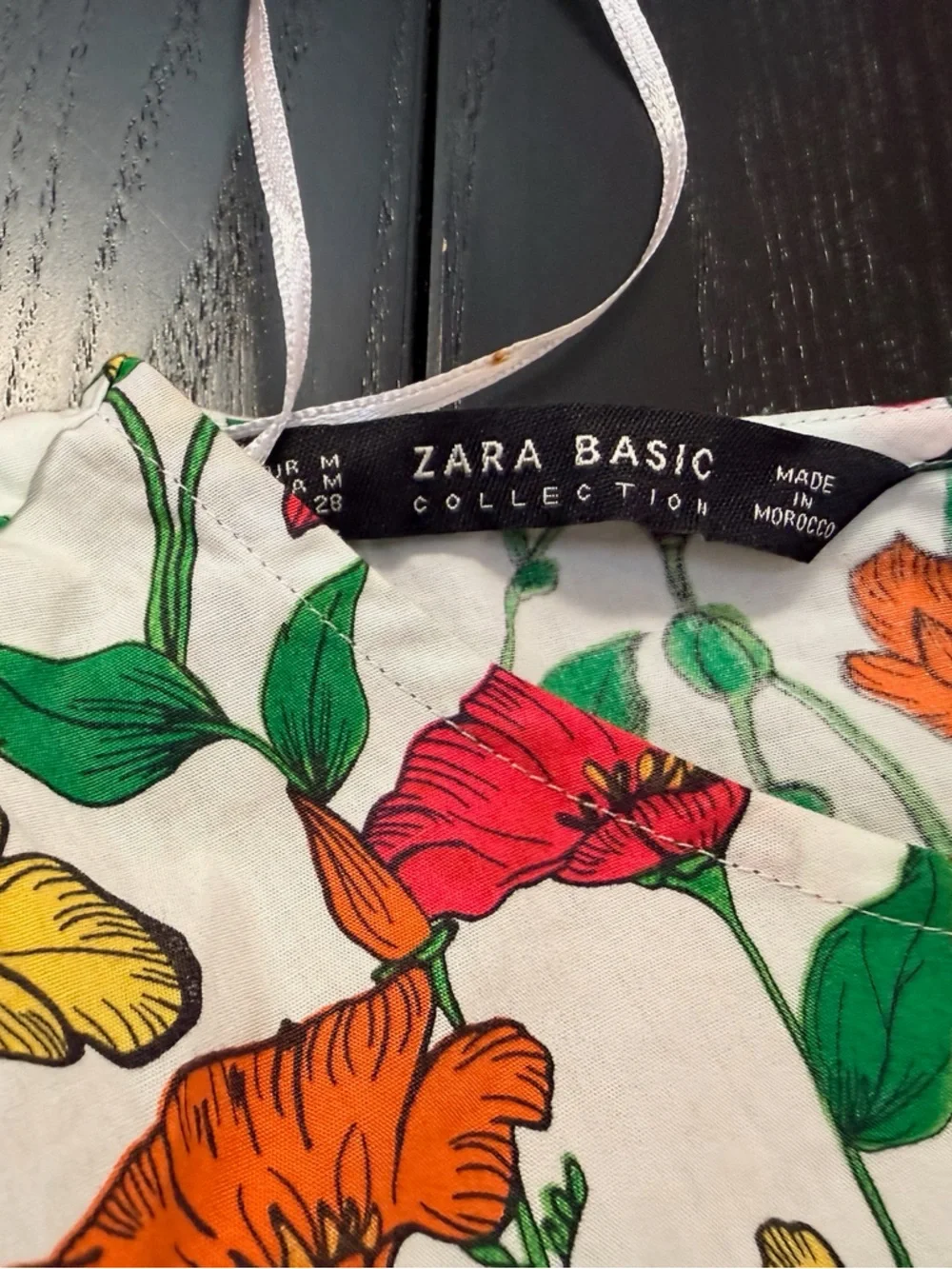 Zara White Floral Tie-Front Puff Sleeve Blouse